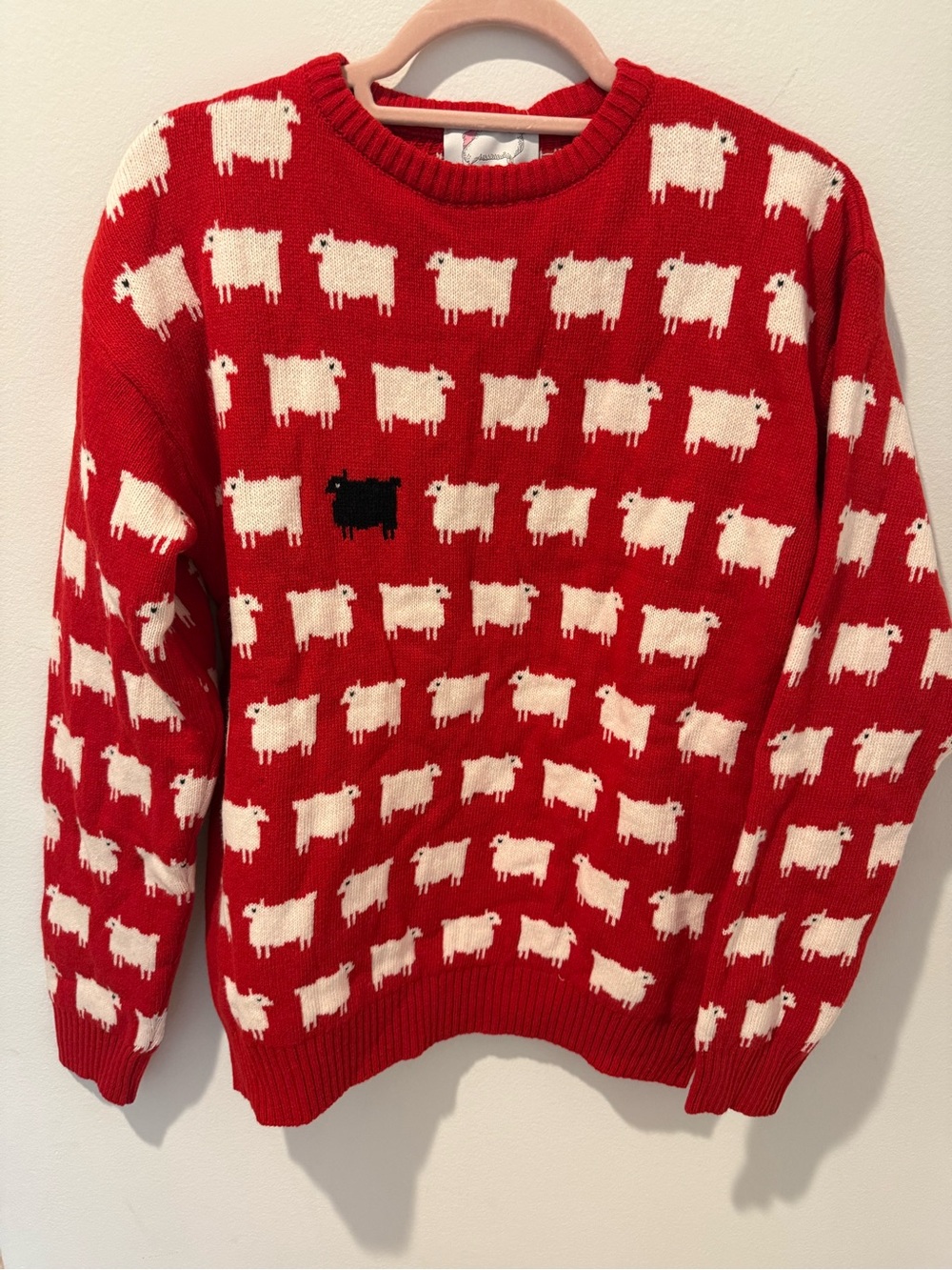 Red Sheep Pattern Sweater with Black Accent Sheep